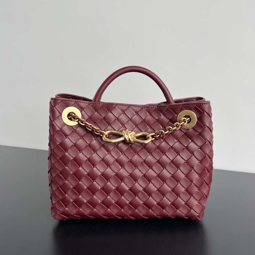 Small Andiamo Intrecciato Leather Top Handle Bag Bordeaux